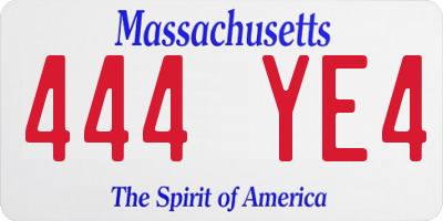 MA license plate 444YE4