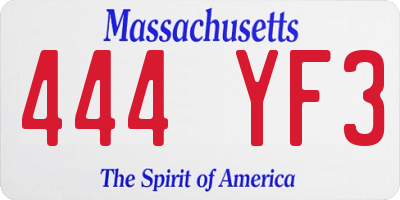 MA license plate 444YF3