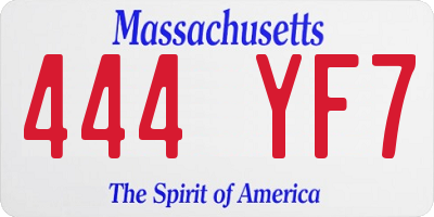 MA license plate 444YF7