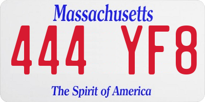 MA license plate 444YF8