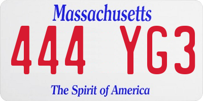 MA license plate 444YG3