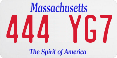 MA license plate 444YG7