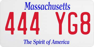 MA license plate 444YG8