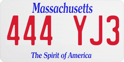 MA license plate 444YJ3