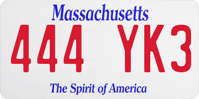 MA license plate 444YK3