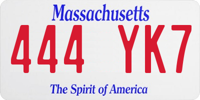 MA license plate 444YK7