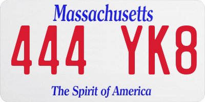 MA license plate 444YK8