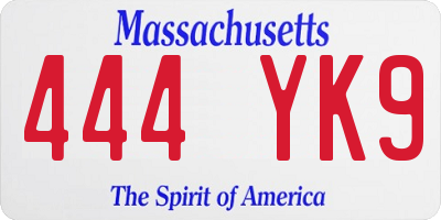 MA license plate 444YK9