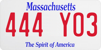 MA license plate 444YO3