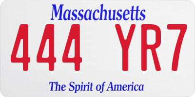 MA license plate 444YR7