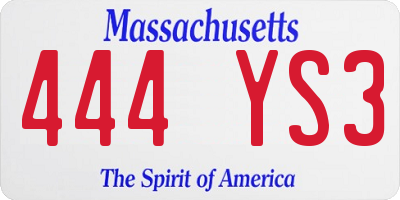 MA license plate 444YS3