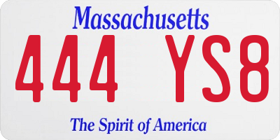 MA license plate 444YS8