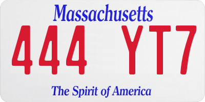 MA license plate 444YT7