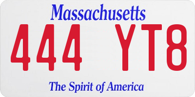 MA license plate 444YT8