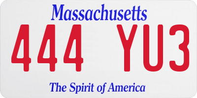 MA license plate 444YU3