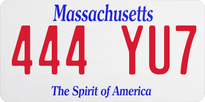 MA license plate 444YU7