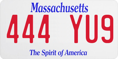 MA license plate 444YU9