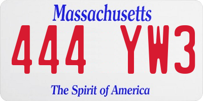 MA license plate 444YW3