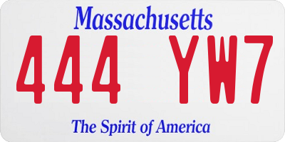 MA license plate 444YW7