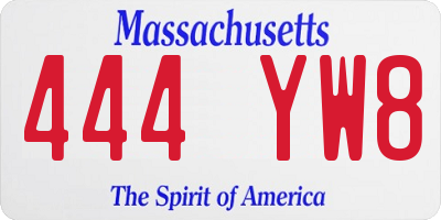 MA license plate 444YW8