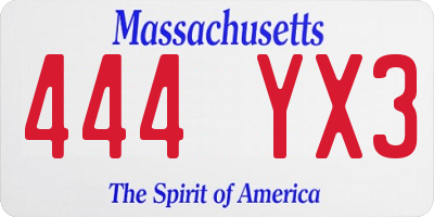 MA license plate 444YX3
