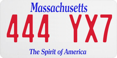 MA license plate 444YX7