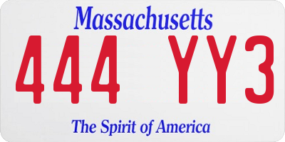 MA license plate 444YY3