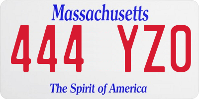 MA license plate 444YZ0