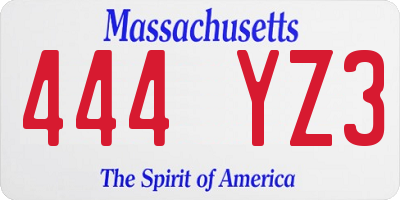 MA license plate 444YZ3