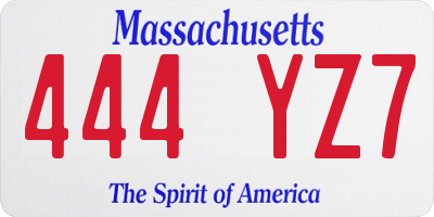 MA license plate 444YZ7