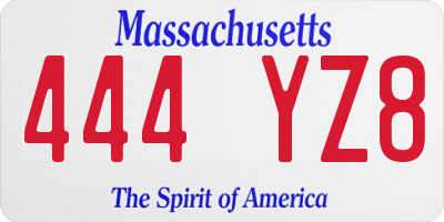 MA license plate 444YZ8