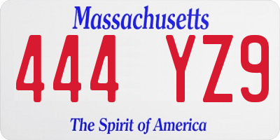 MA license plate 444YZ9