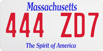 MA license plate 444ZD7