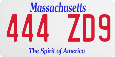 MA license plate 444ZD9