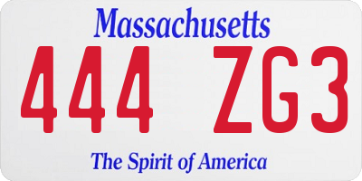 MA license plate 444ZG3