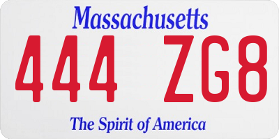 MA license plate 444ZG8