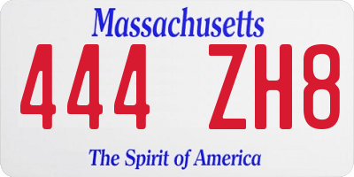 MA license plate 444ZH8