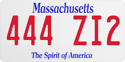 MA license plate 444ZI2