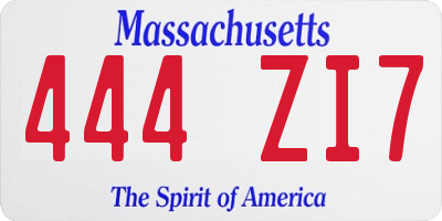 MA license plate 444ZI7