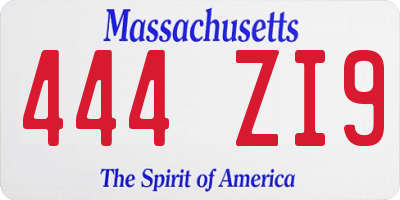 MA license plate 444ZI9