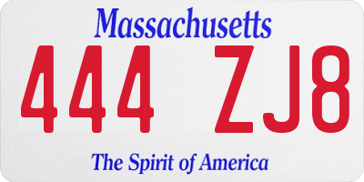 MA license plate 444ZJ8