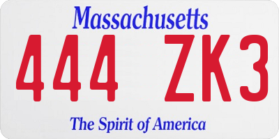 MA license plate 444ZK3