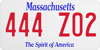 MA license plate 444ZO2