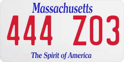 MA license plate 444ZO3