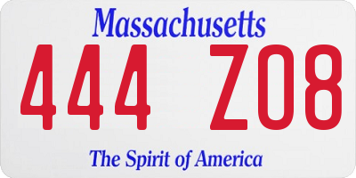 MA license plate 444ZO8