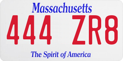 MA license plate 444ZR8