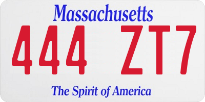 MA license plate 444ZT7
