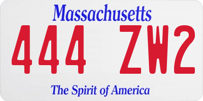 MA license plate 444ZW2