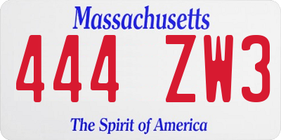 MA license plate 444ZW3