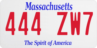 MA license plate 444ZW7